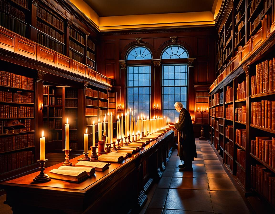 Ancient Greek Library at Dusk: A Scholarly Glow