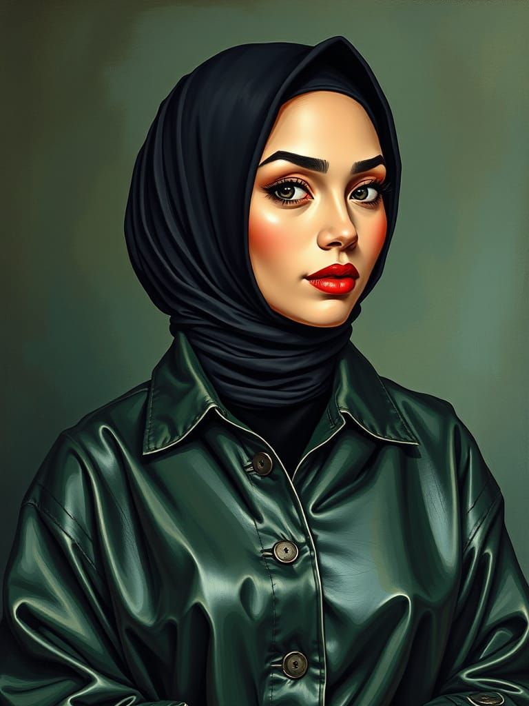 Elegant Hijab Portrait in Whimsical Oil Painting Style