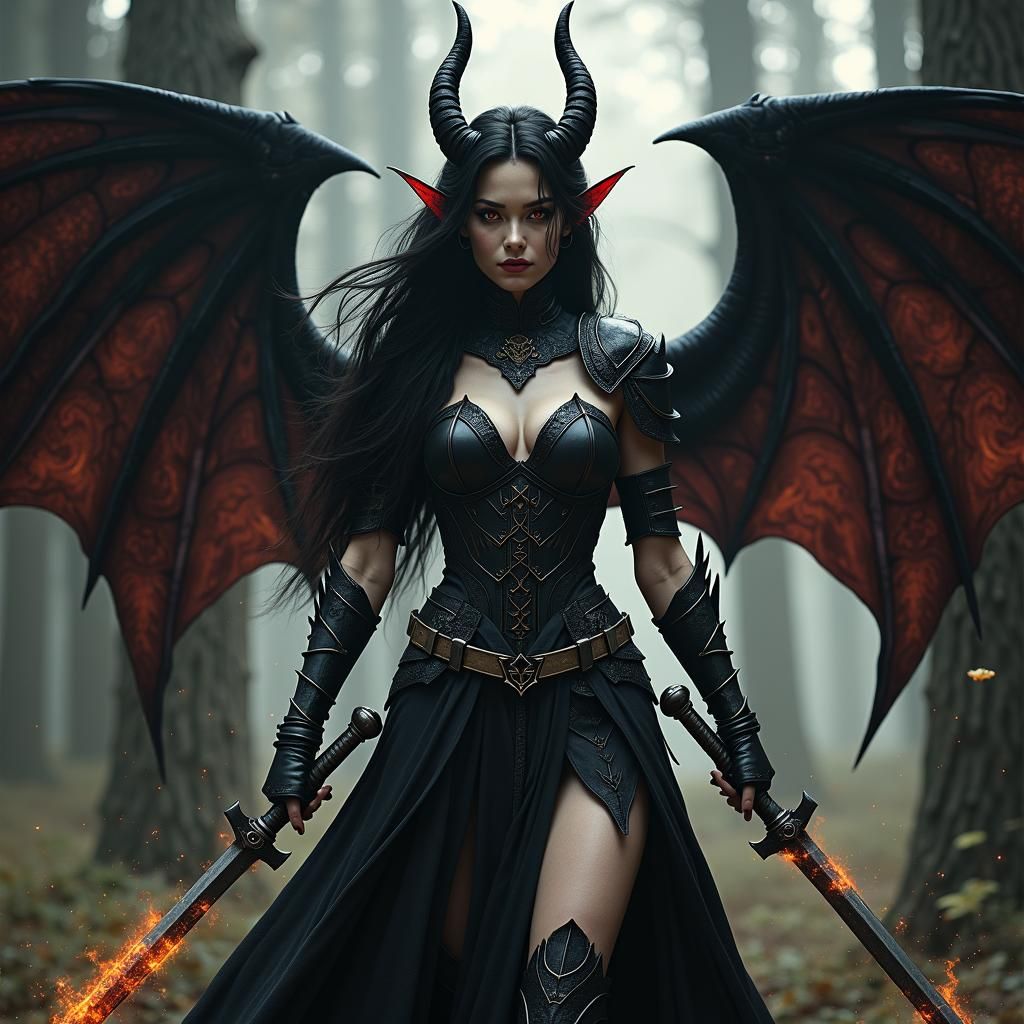 A beautiful fair skinned aasimar tiefling hybrid woman with ...