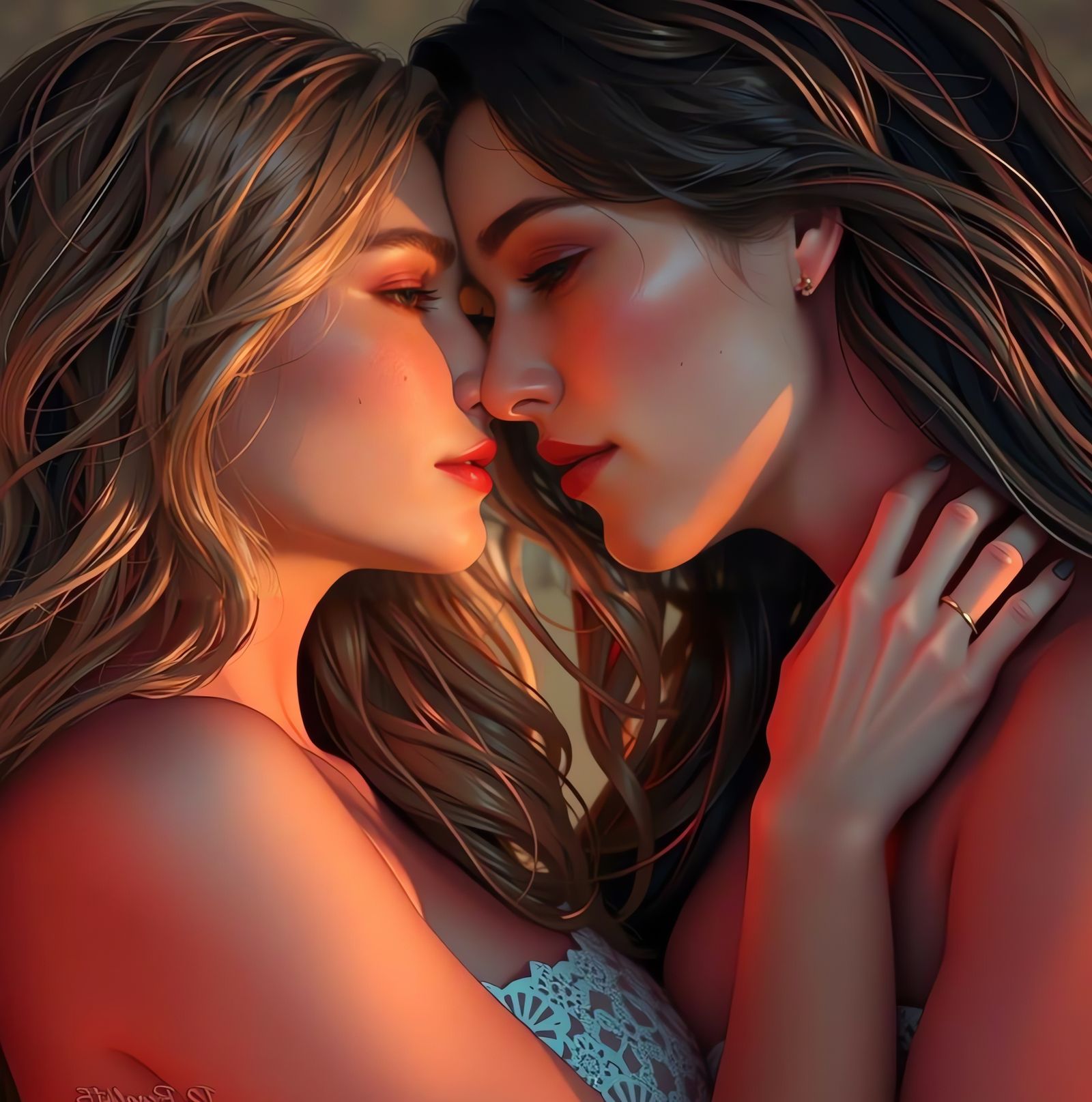 Romantic Lesbian Couple in Vibrant, Triadic Colors