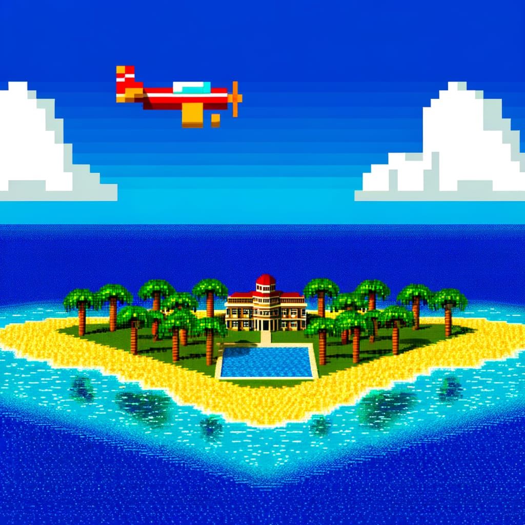 Pixelated Tropical Island: A Retro Gaming Paradise