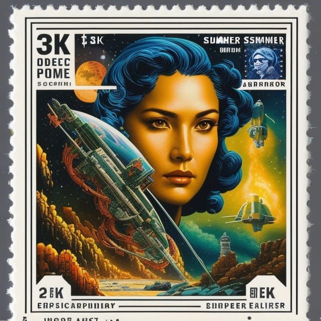 Sci-Fi Postage Stamps in Digital Art Style