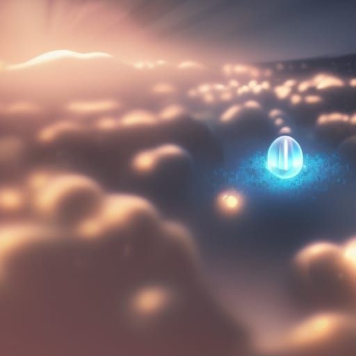 Mysterious Floating Metallic Crystal in Ethereal Landscape