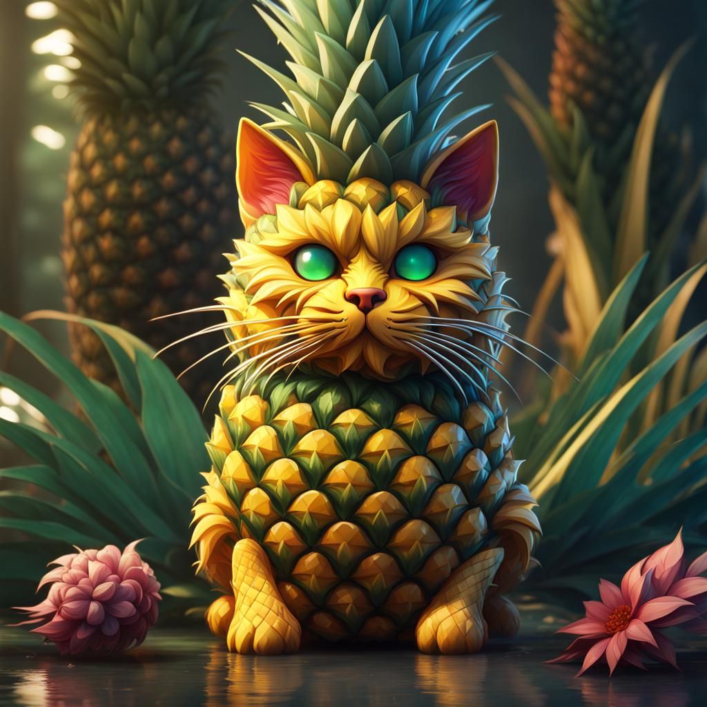 Fantastical Pineapple Cat Digital Art