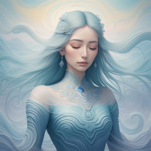 Serene Woman in Dreamlike Surreal Landscape