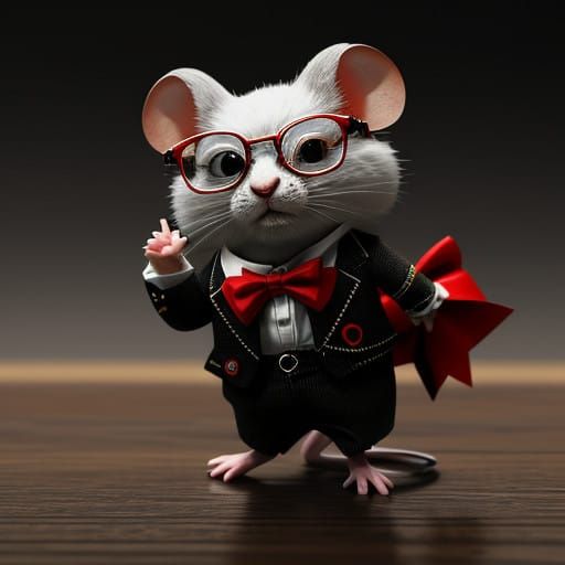 Cute Mouse in Red Bowtie and Glasses
