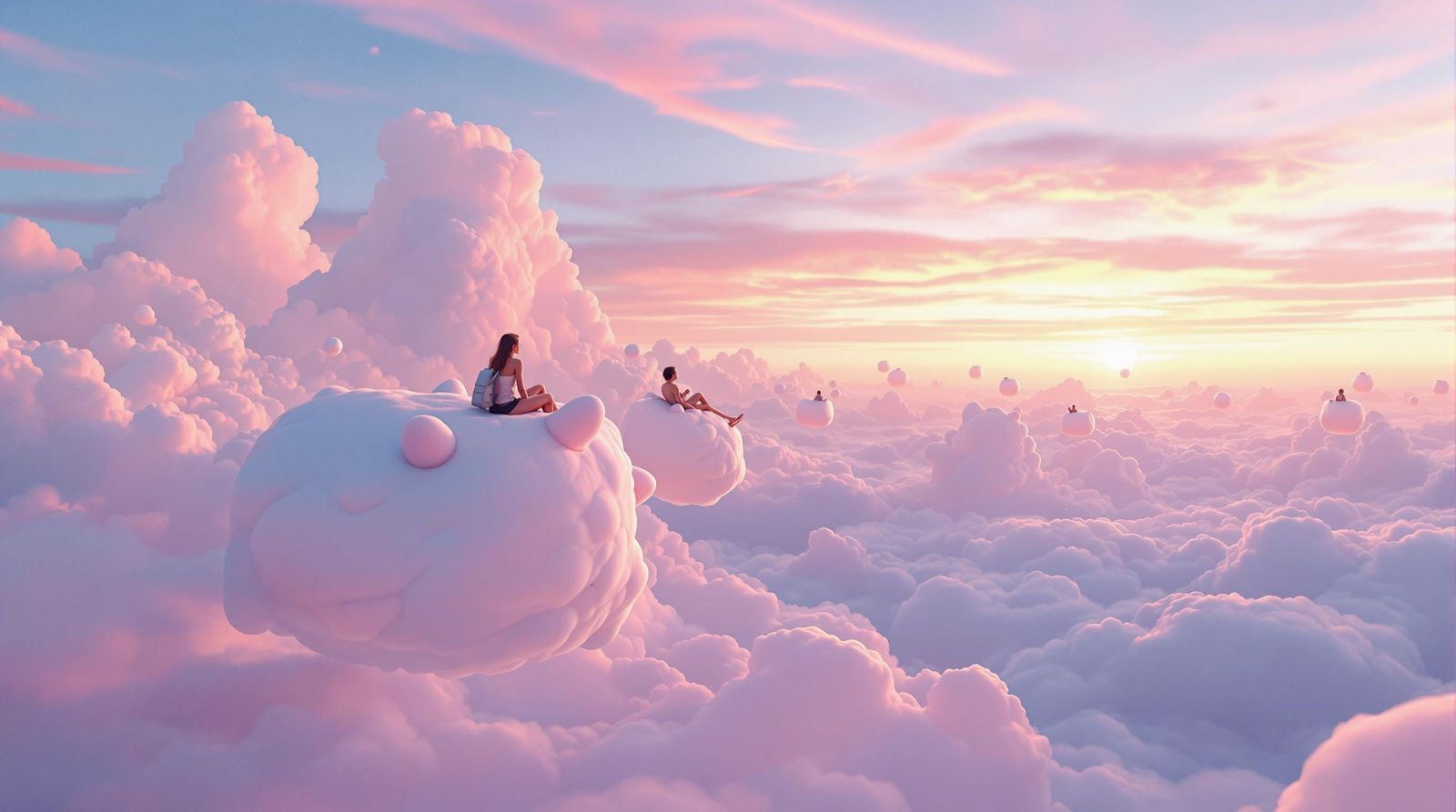 Whimsical Marshmallow Dreamscape with Soft Cloud Beasts