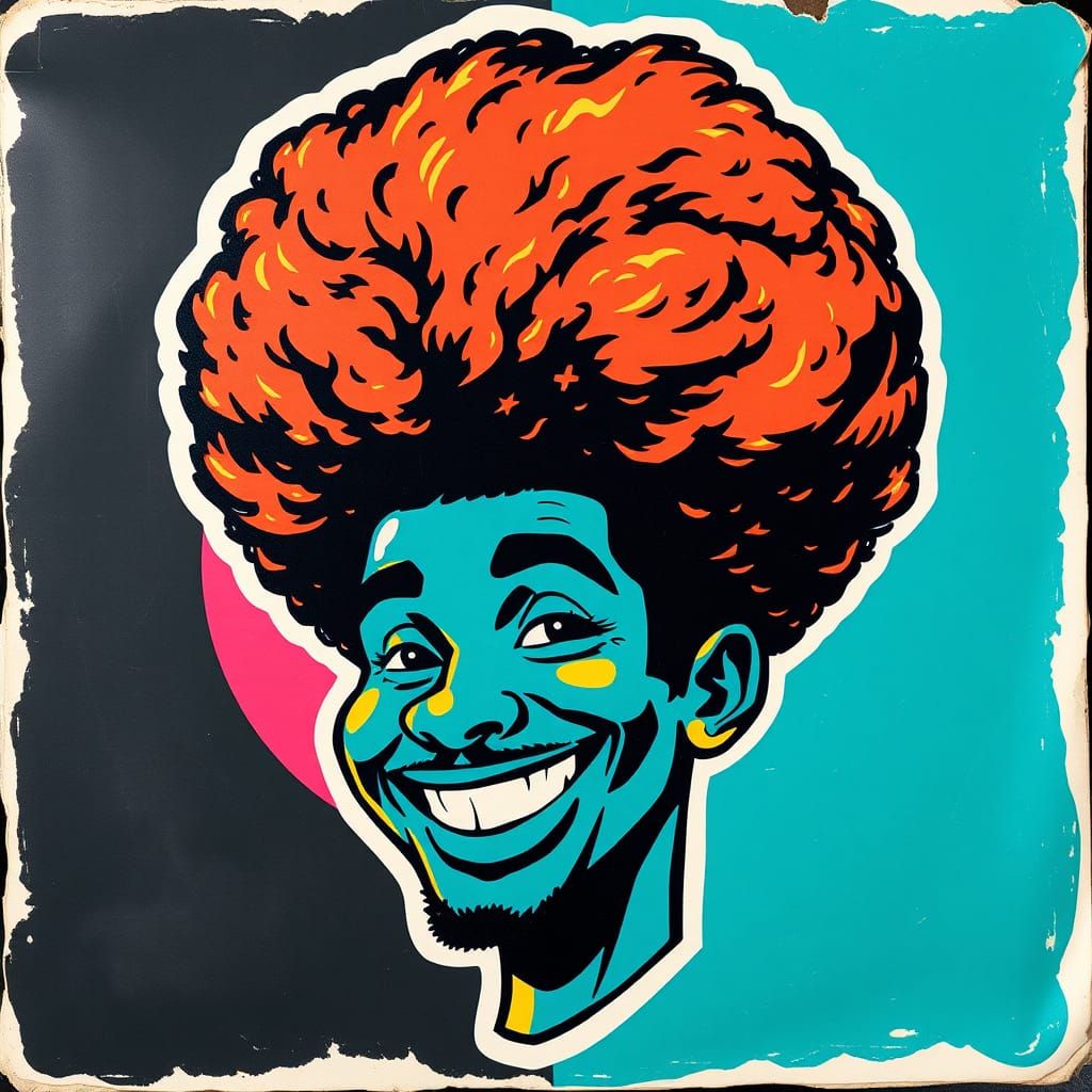 Funky Afro Portrait in 1970s Pop Art Style