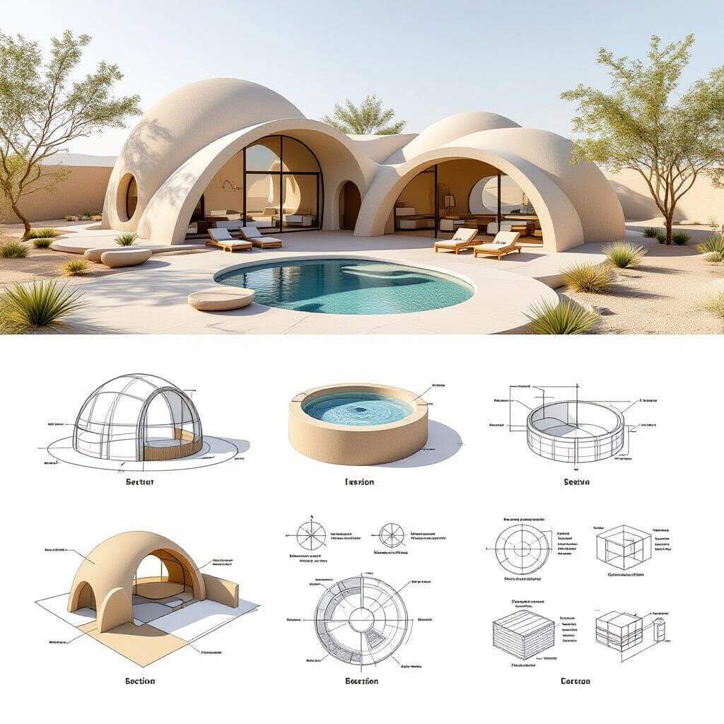 SuperAdobe Project Architectural Drawings in AutoCAD Style