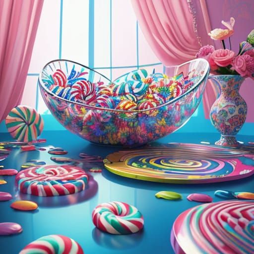 Whimsical Candy Curtain in Hyperrealistic Style
