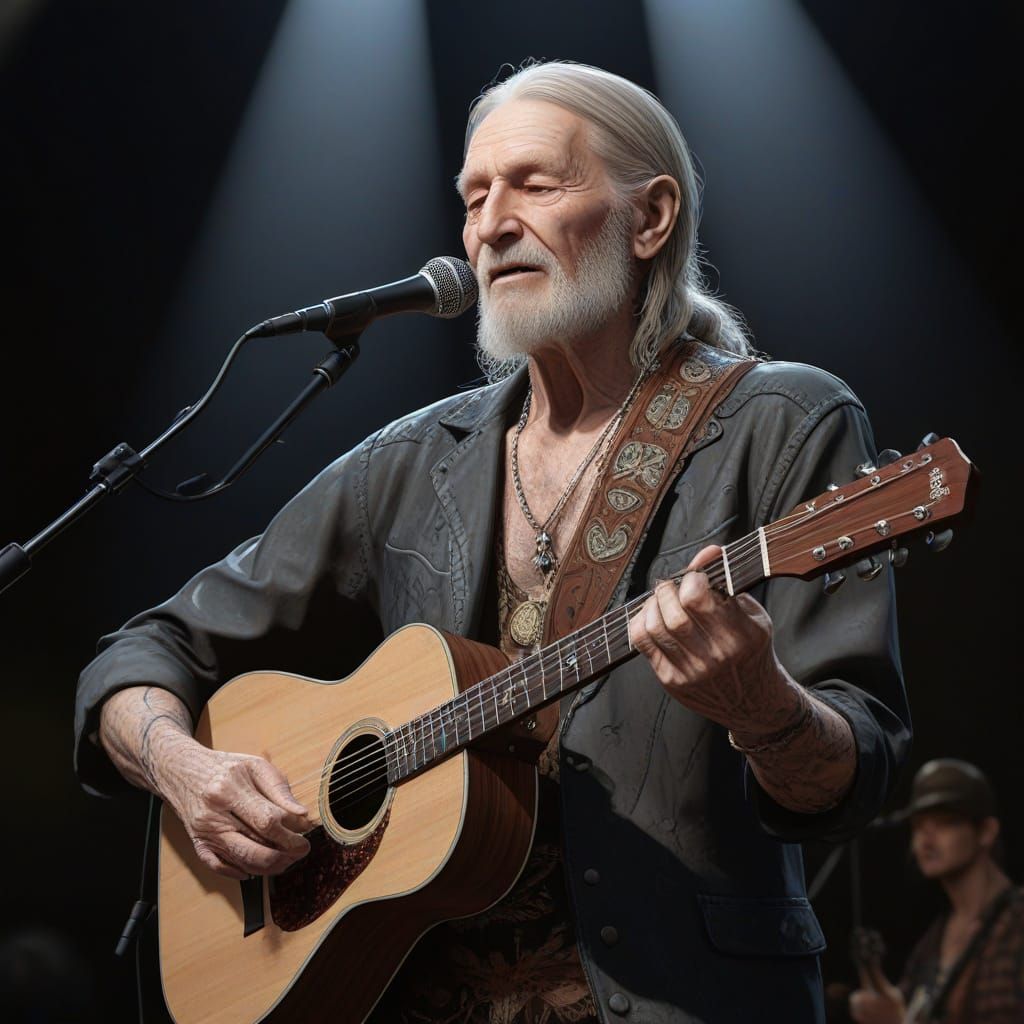Willie Nelson on Stage in Anime Art Style