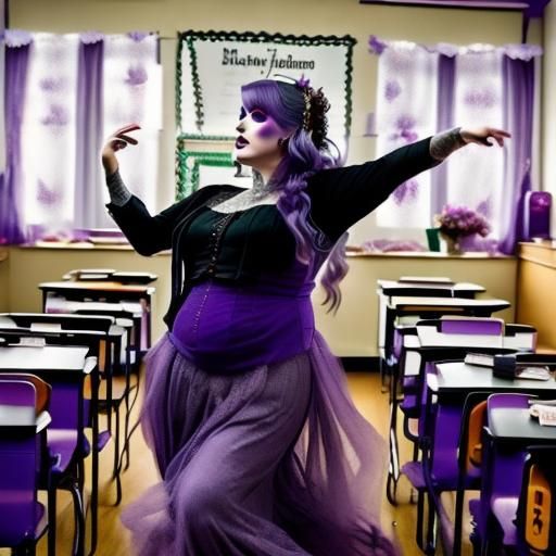 Gothic Bride Dancing in Classroom: Hyperrealistic Style