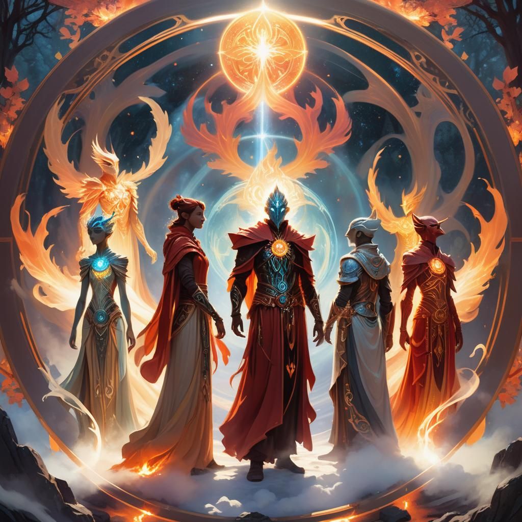 Elemental Guardians in a Mystical Fantasy Setting