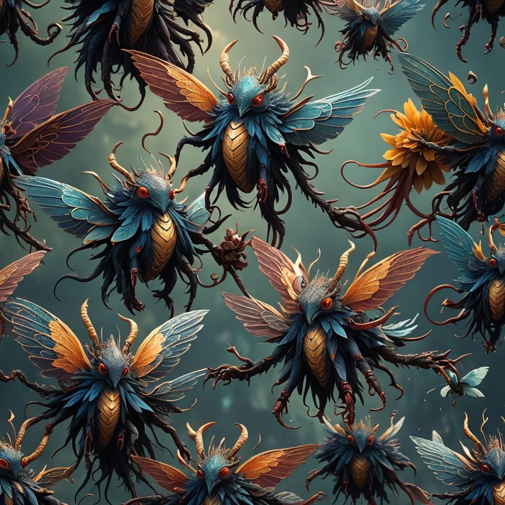 Fantastical Creature with Wings, Detailed Matte Painting