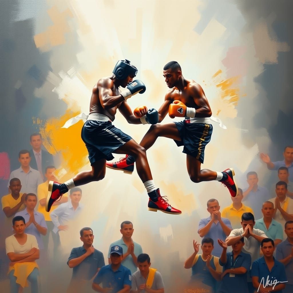 Dynamic Boxing Match in Abstract Expressionist Style