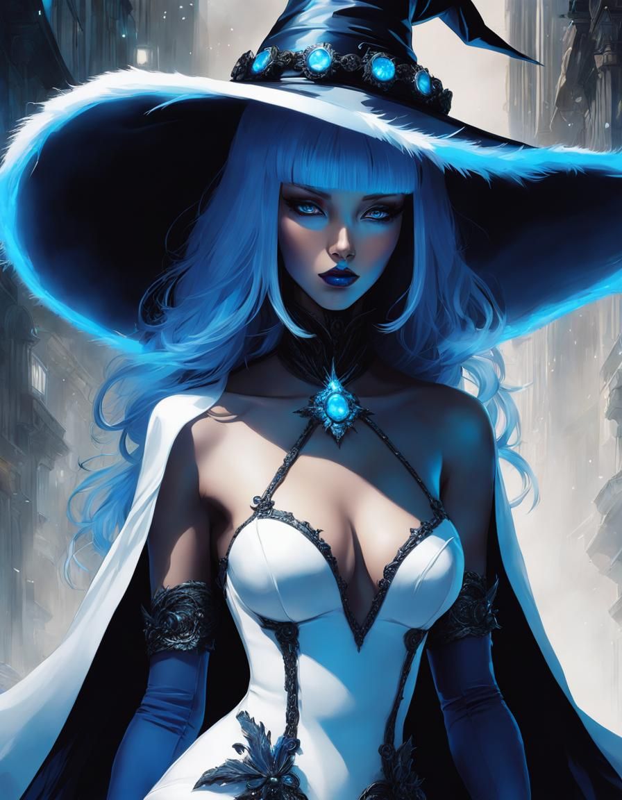 Cracking Blue Mannequin Witch with Bioluminescent Glow