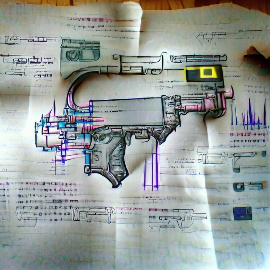 Cyberpunk Gun Technical Drawing
