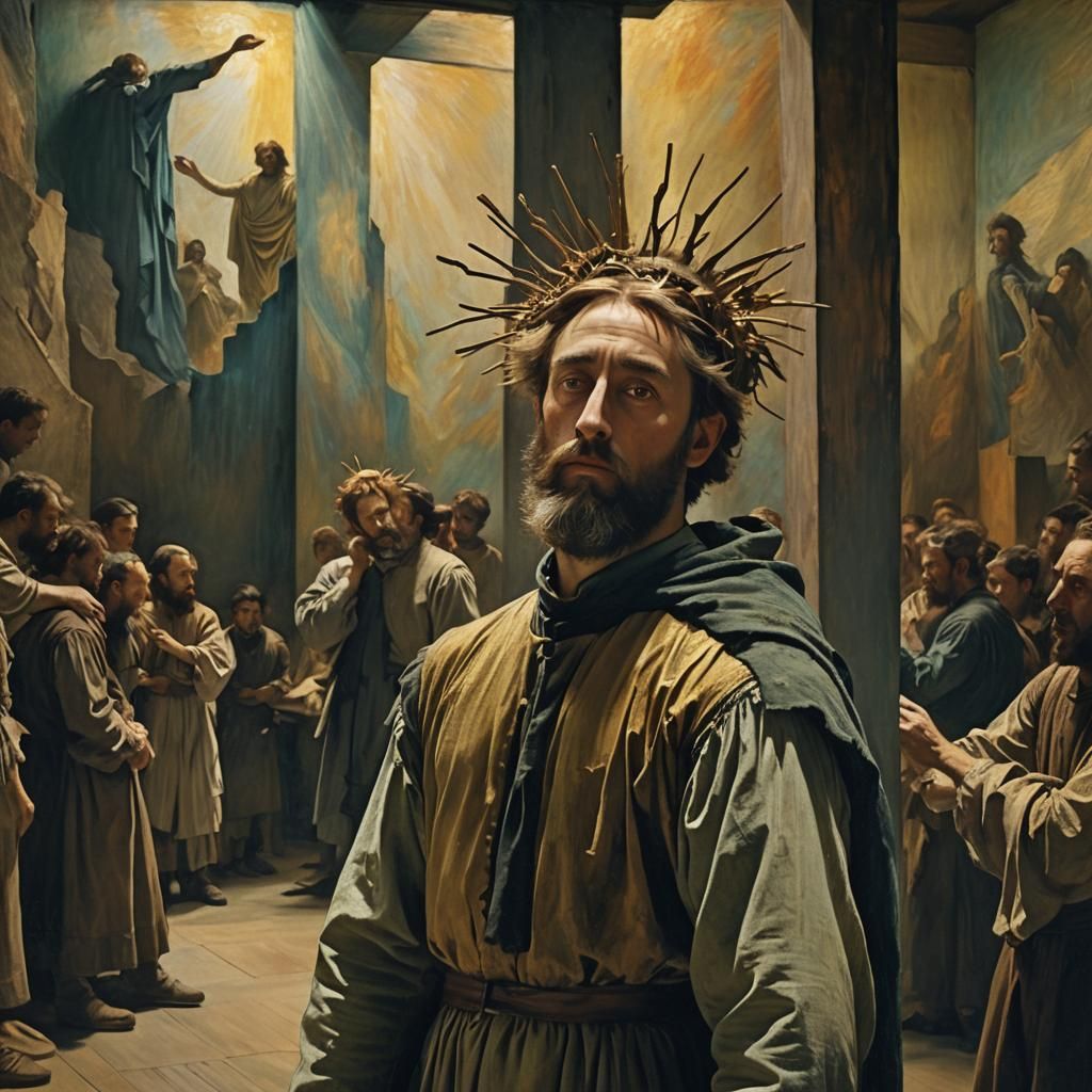 Man with Christ Hair in Detailed Matte Painting