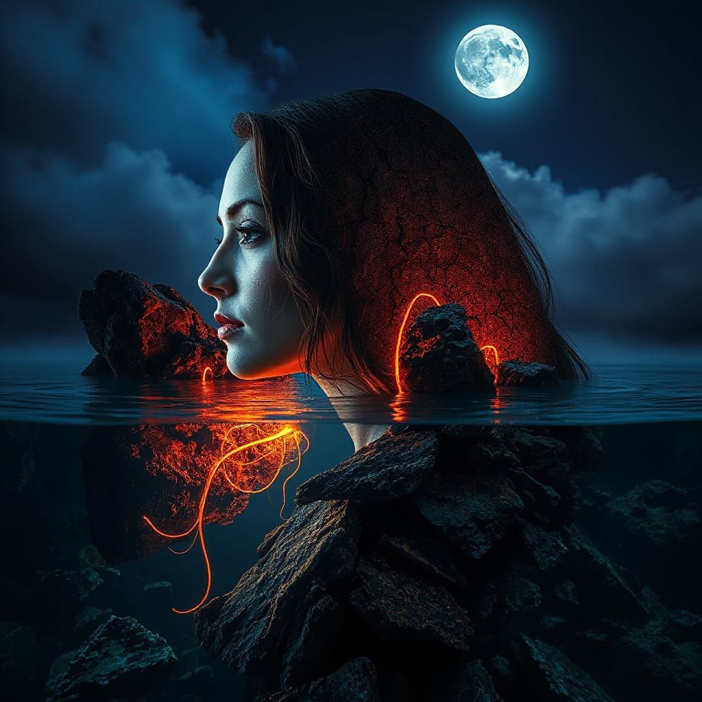 Surreal Portrait Merging Woman With Ancient Stone