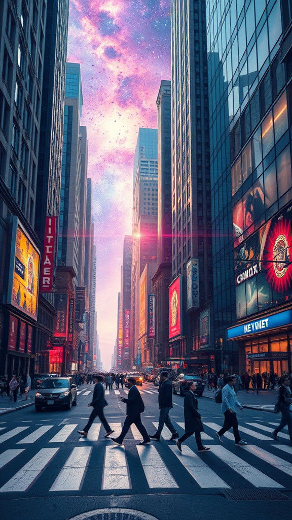 Hyperrealistic Galaxy Street Scene with Optical Illusions