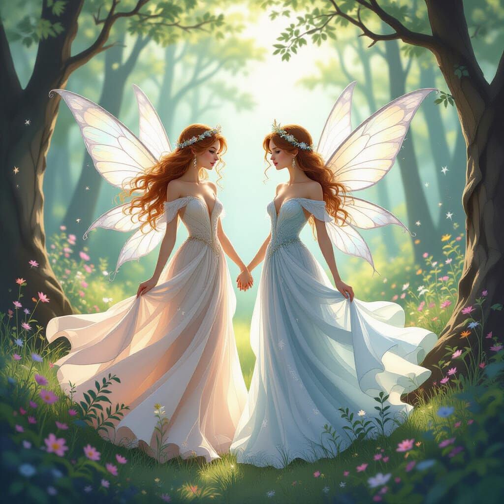 Sun and Moon Fairies in Romantic Style