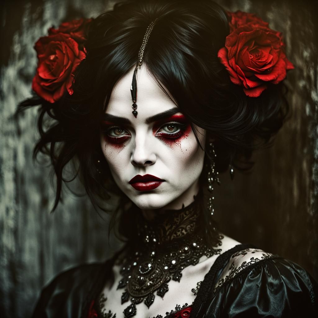 Dramatic Gothic Woman in Moody, High-Contrast Lighting
