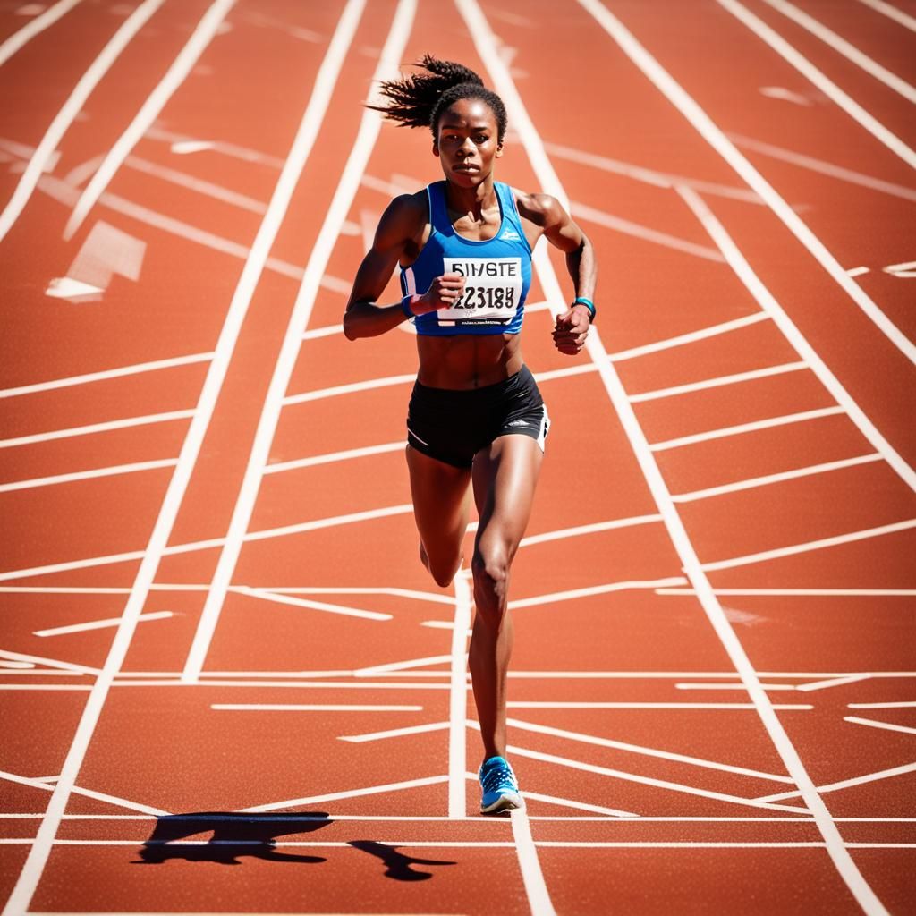 Female Athlete Running on Track: Close-Up Action Shot