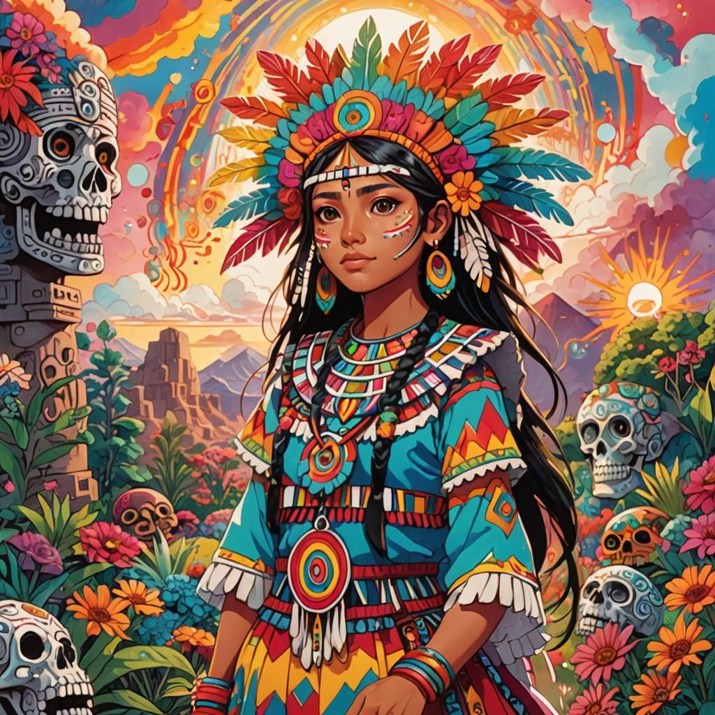 Aztec Girl in Surreal Manga Anime Landscape