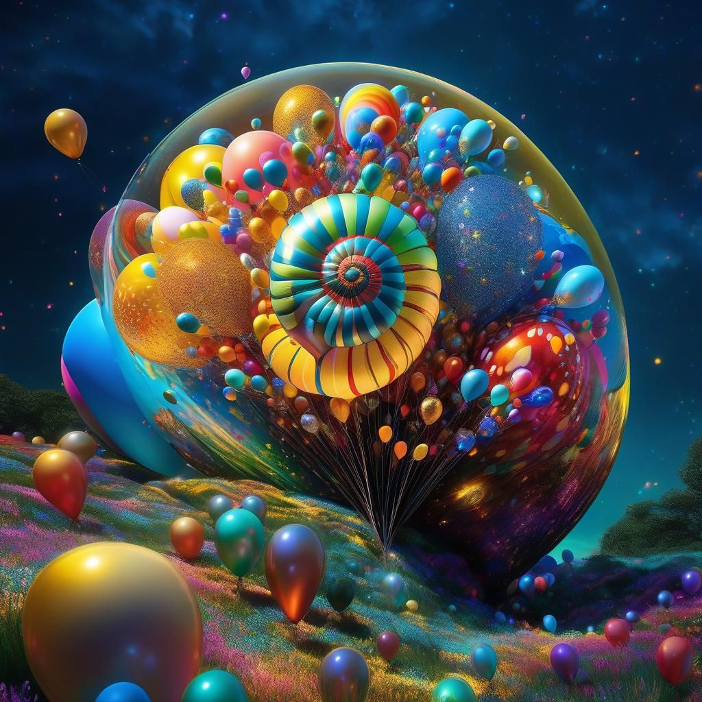 Glittery Balloons Swirling in a Maximalist Fantasy