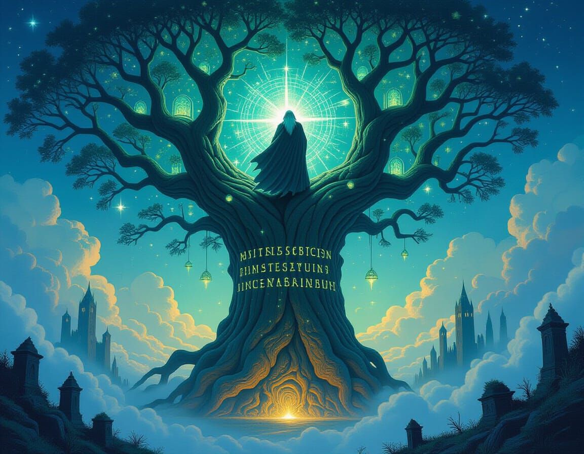 Ancient Elder Spirit Guide on Petrified Tree