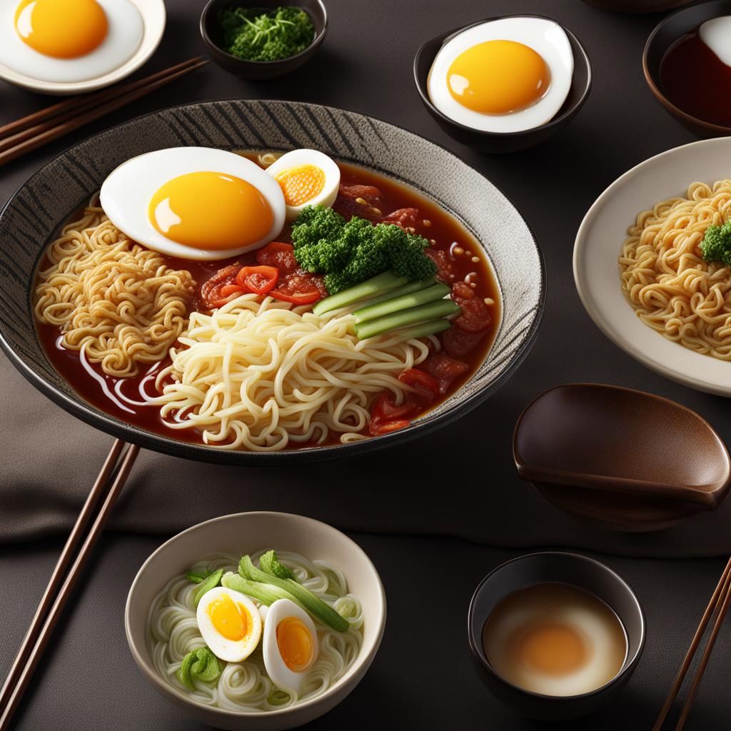 Detailed 8k CG Japanese Ramen with Egg and Steam