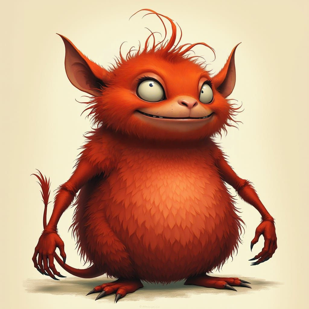 Furry Red Snicker Snork with Slanted Eyes and Pointed Ears