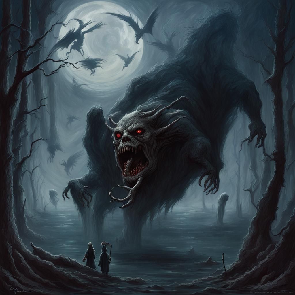 Gothic Horror Scene in Style of Doré