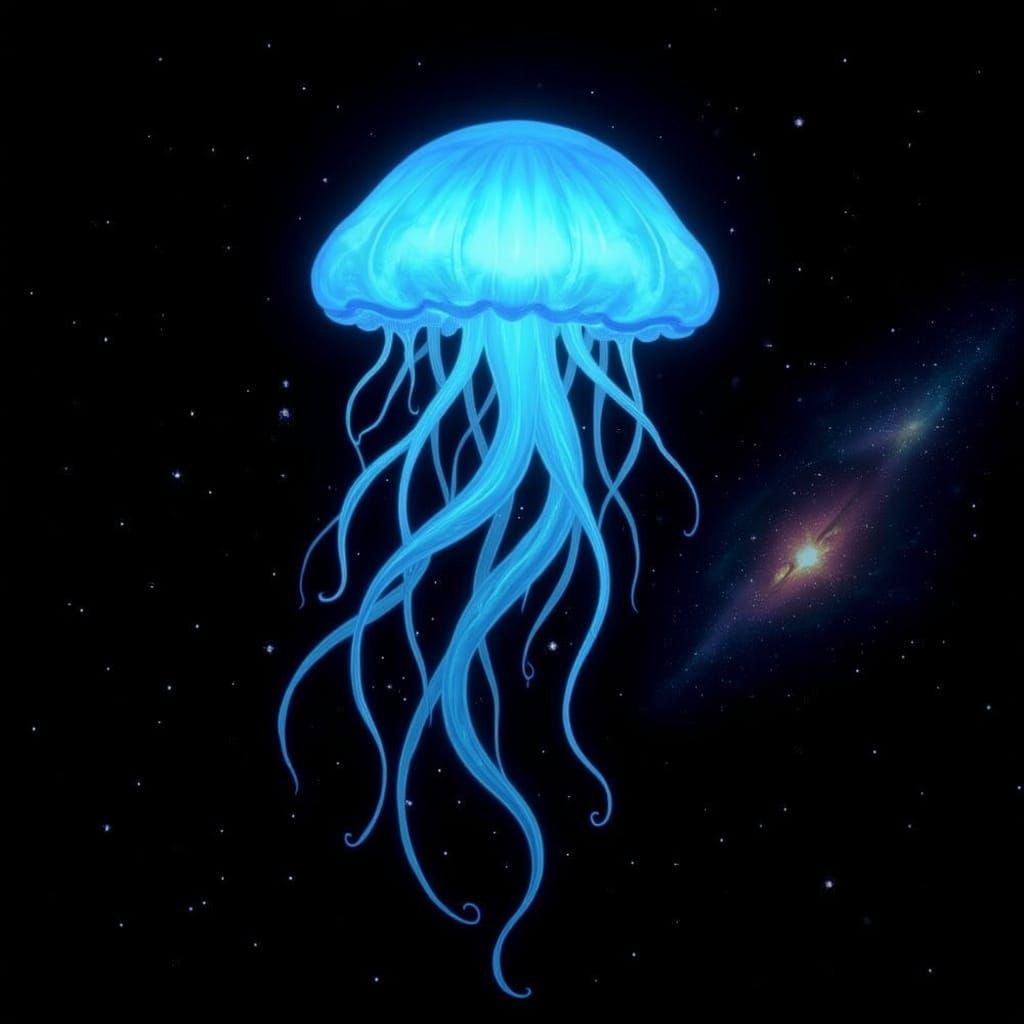 Bioluminescent Space Jellyfish Drifting Through Cosmic Nebul...