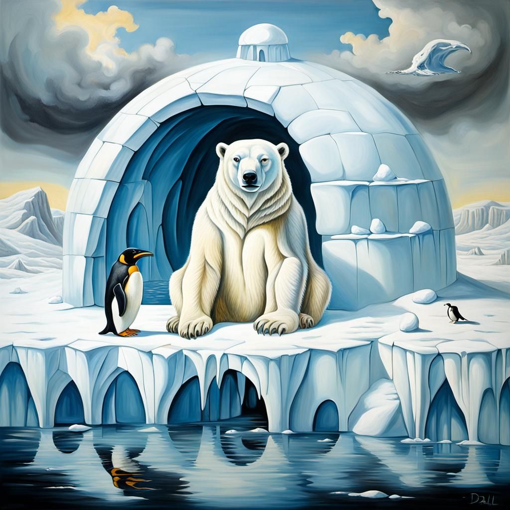 Surreal Polar Bear Penguin Igloo, Dali Style