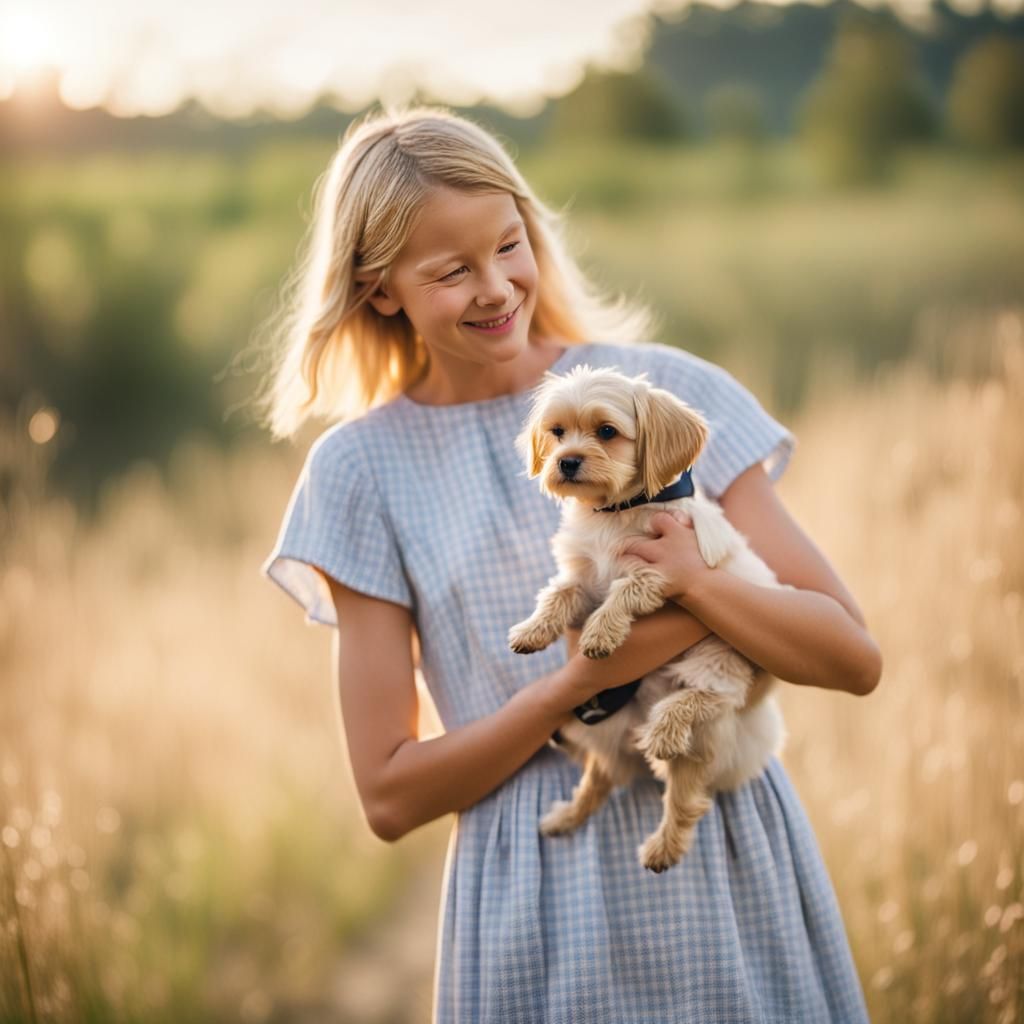 Woman with Dog in Rural Setting: Photography