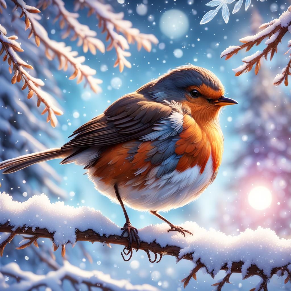 Robin in Winter Wonderland: Hyper-Realistic Concept Art