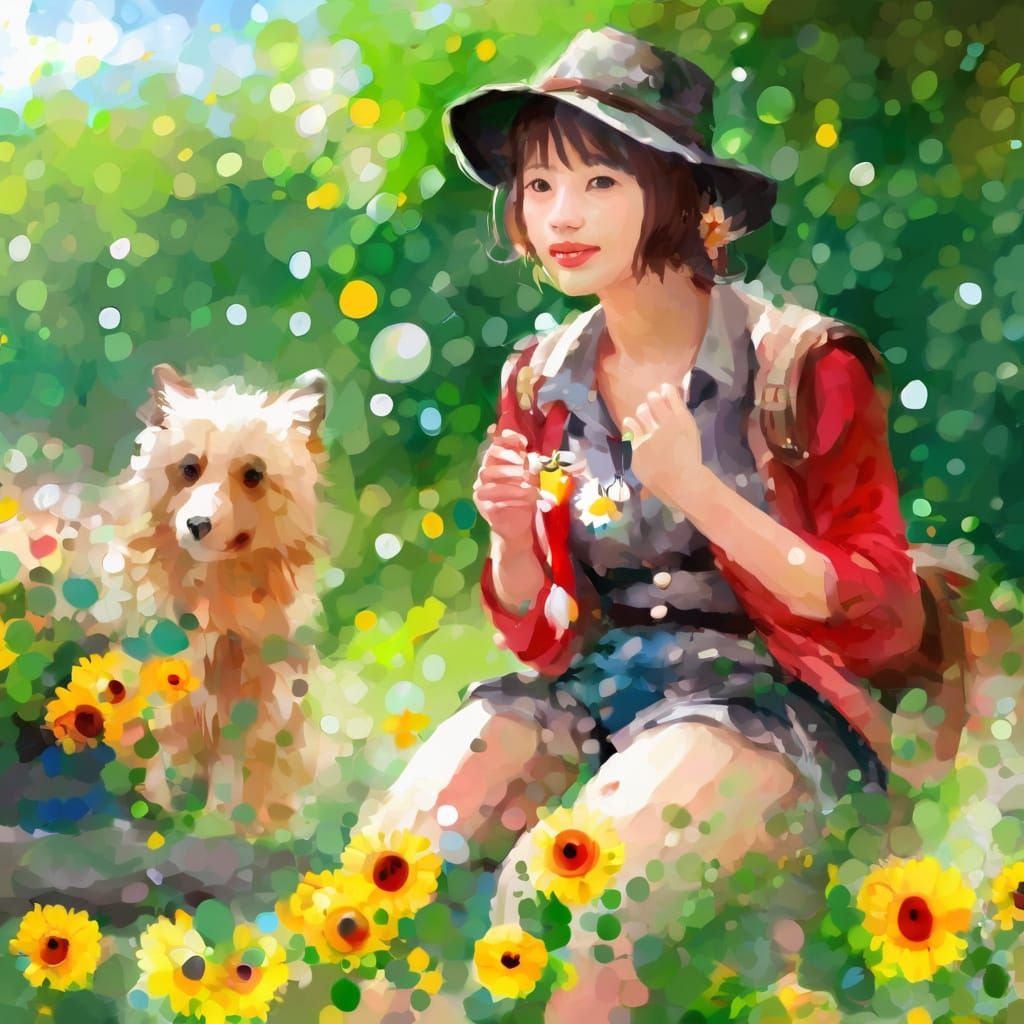 Soft-Colored Anime Woman in Impressionist Style