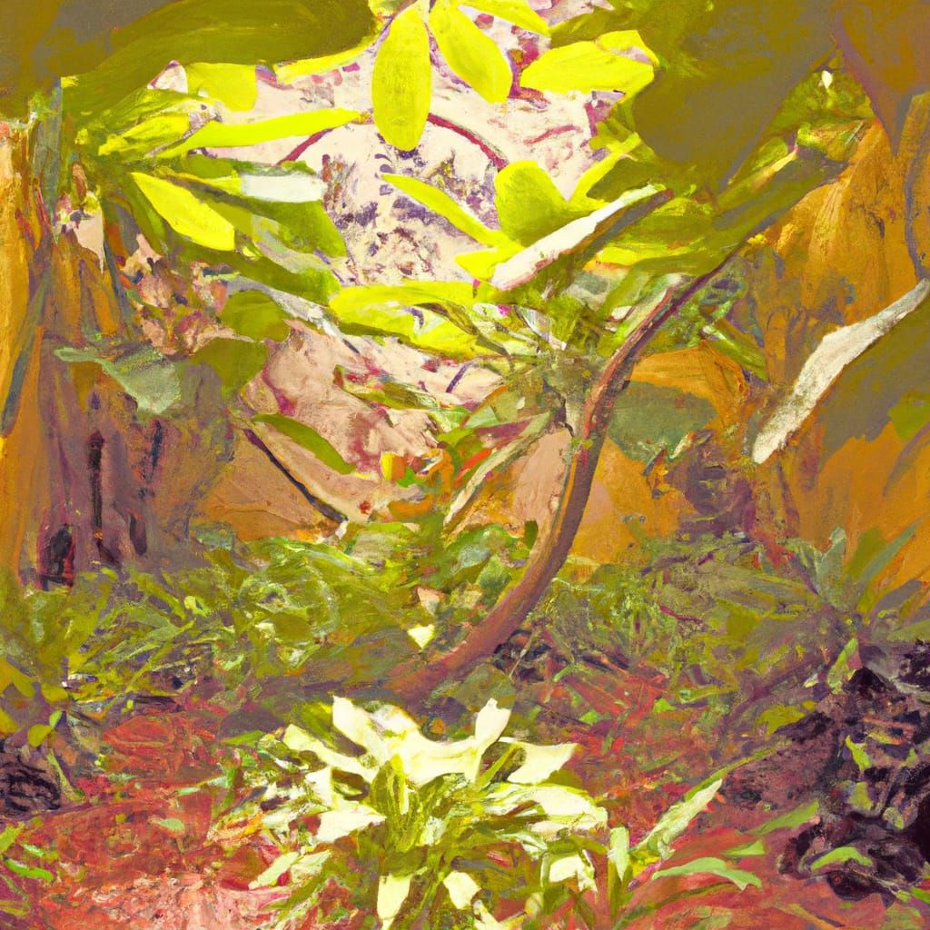 Temple Garden in Expressive Oil Painting Style