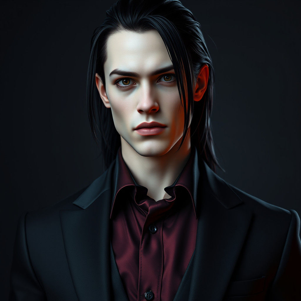 Handsome Vampire in Sleek Suit: Gothic Fantasy Art