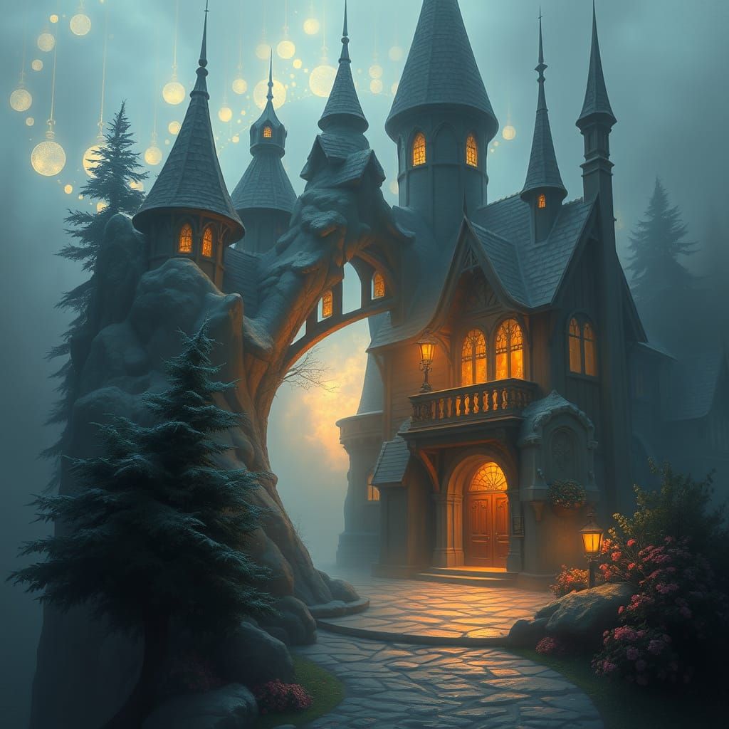 Ethereal Fantasy Landscape with Dramatic Lighting