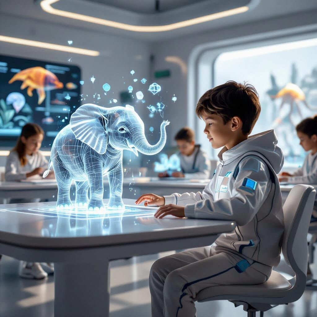 Futuristic Classroom with Hologram, in Minimalist Style
