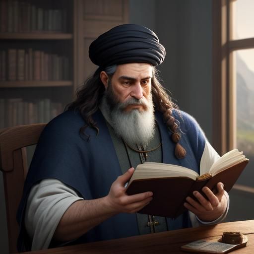 Orthodox Jewish Man Reading a Book: Fantasy Art