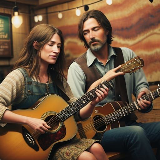 Intimate Indie Folk Musicians in Watercolor Style