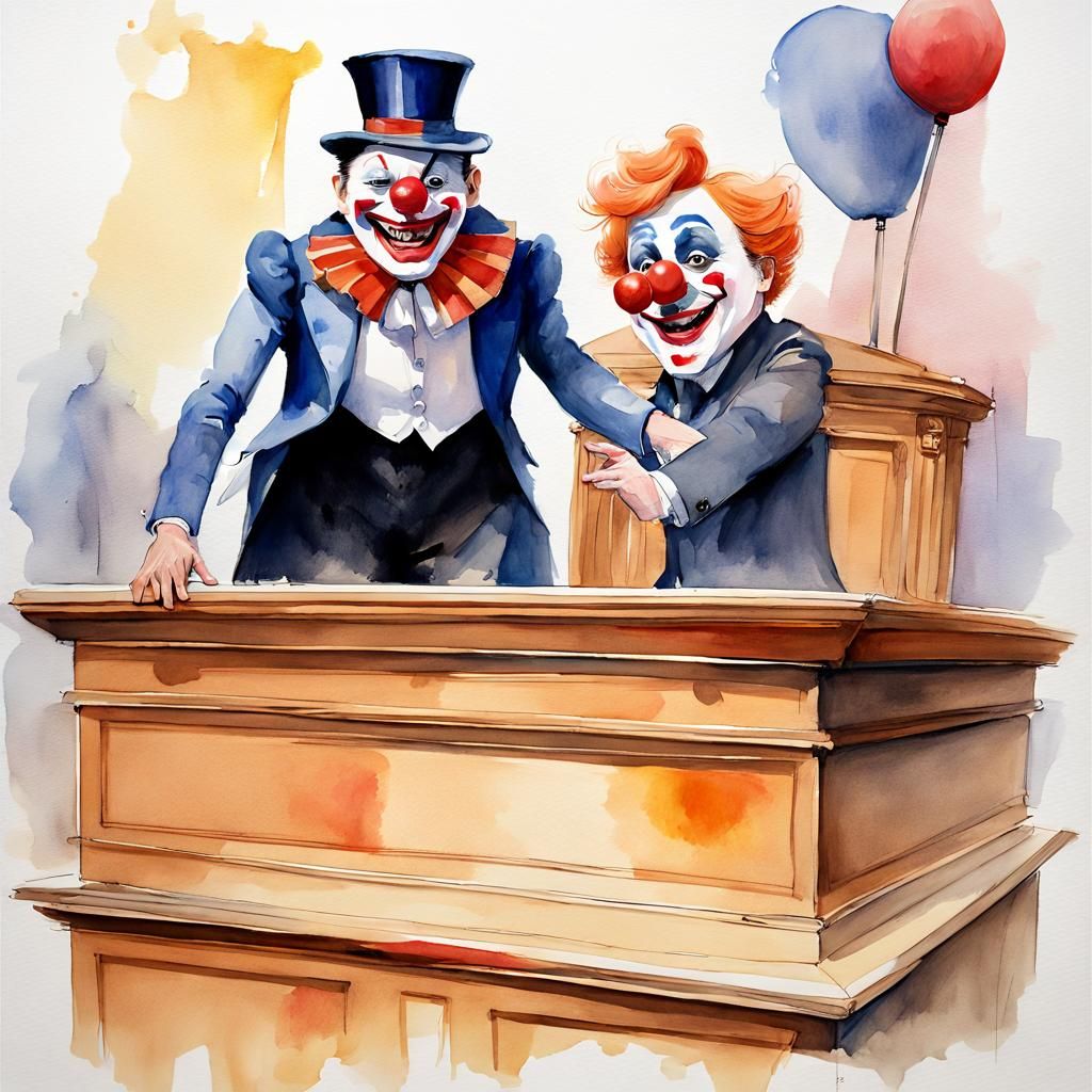 A clown parliament - every clown has his own costume.