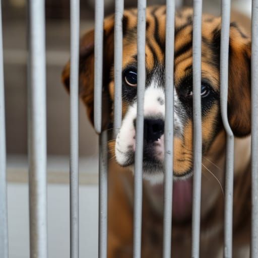Sad Puppy Awaits Adoption in Dog Pound Cage