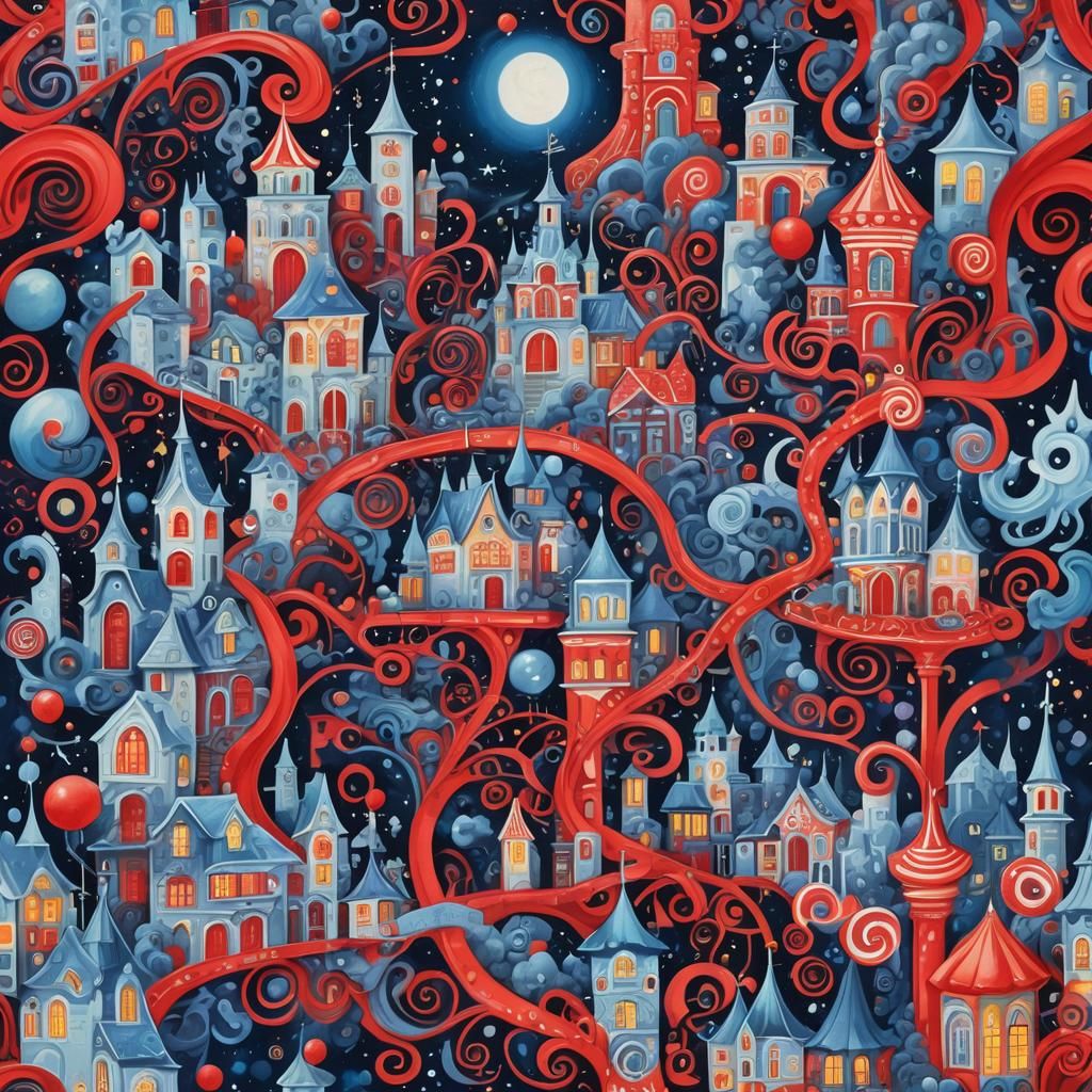 Ethereal Graffiti: City Mural with Celestial Themes