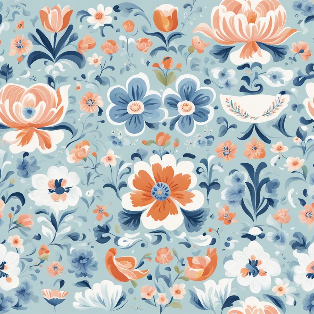 Dutch Porcelain Pattern in Pastel Colors