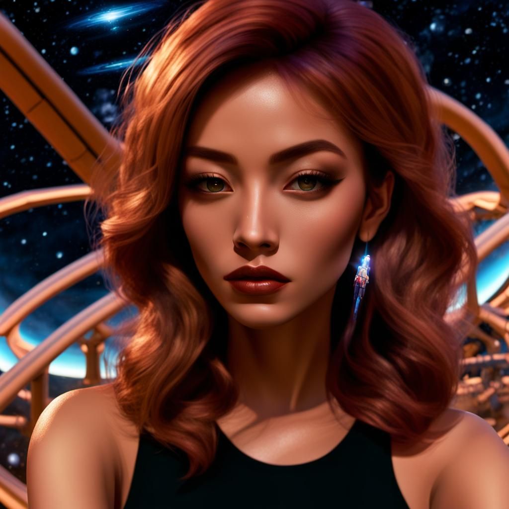 Woman in Intergalactic Theme Park: Hyperdetailed Digital Art