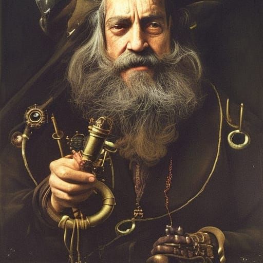Steampunk Wizard Portrait in Oil Paint Style
